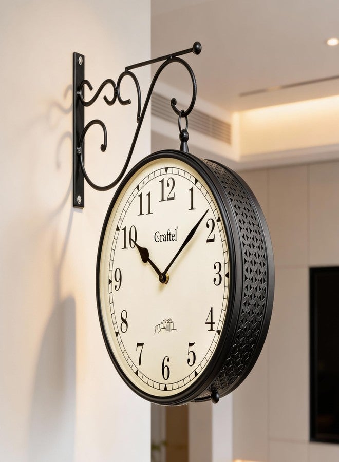 CRAFTEL Metal Analog Double Sided Vintage Station Wall Clock (Dial - 10 Inches, Matte Black) - Image 1